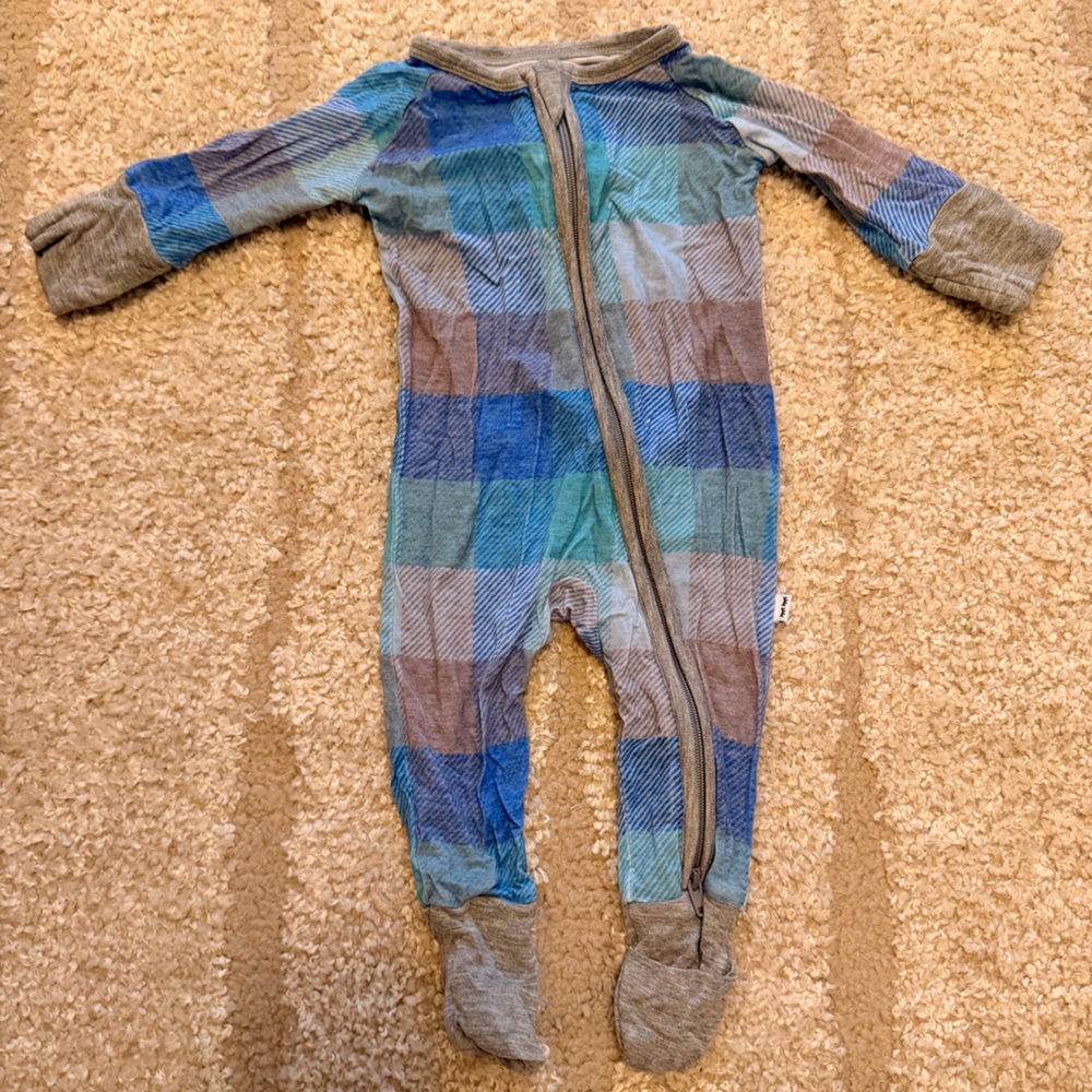 Little Sleepies Blue and Gray Plaid Footie